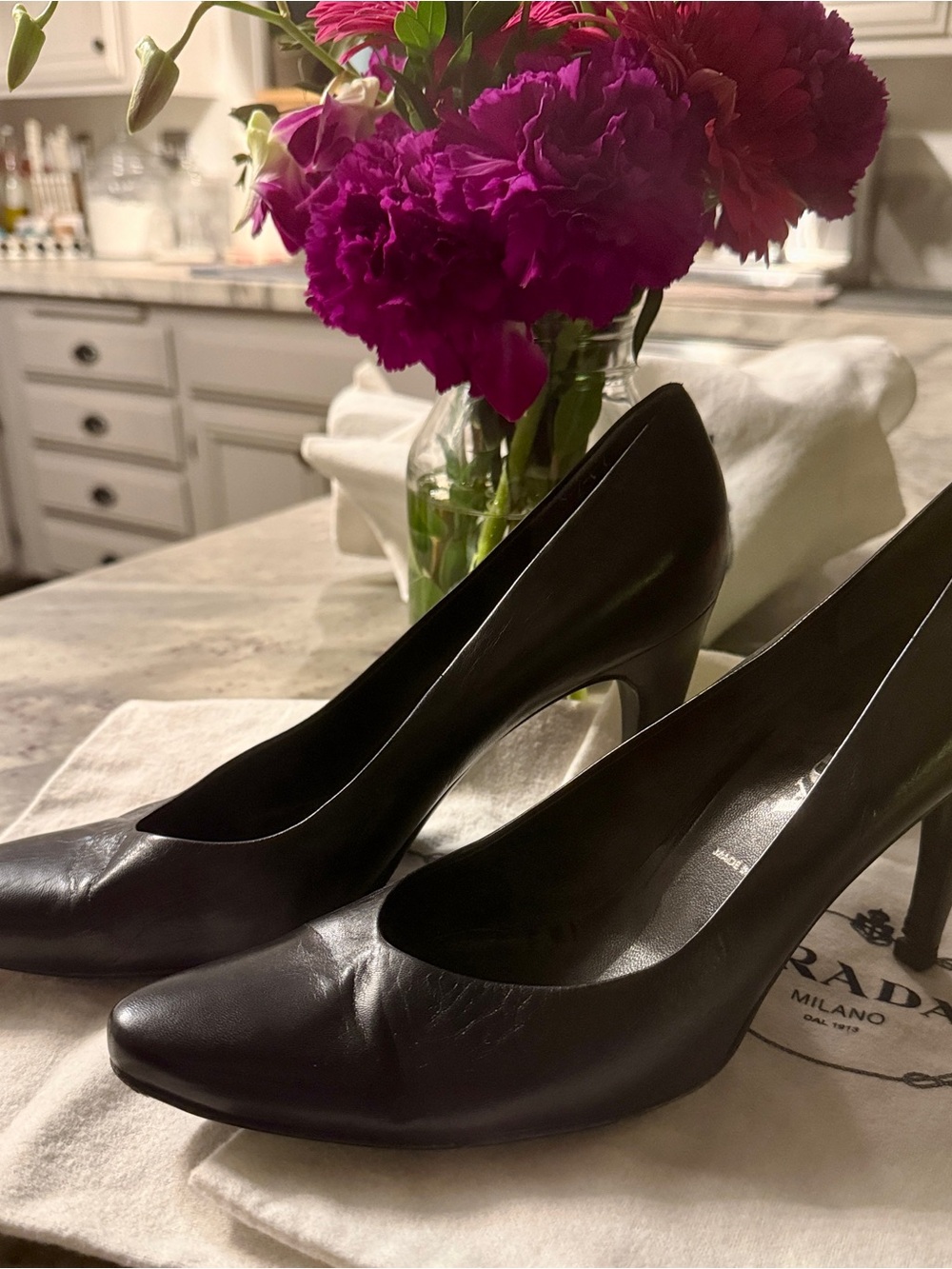 Prada Black Leather Pointed-Toe Stiletto Pumps